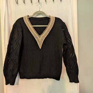 Shein Black Sweater With Open Knit Sleeves, Size Small